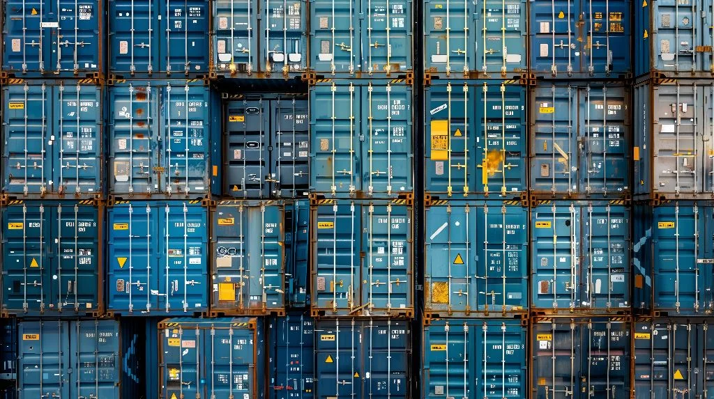towering cargo containers stacked up high